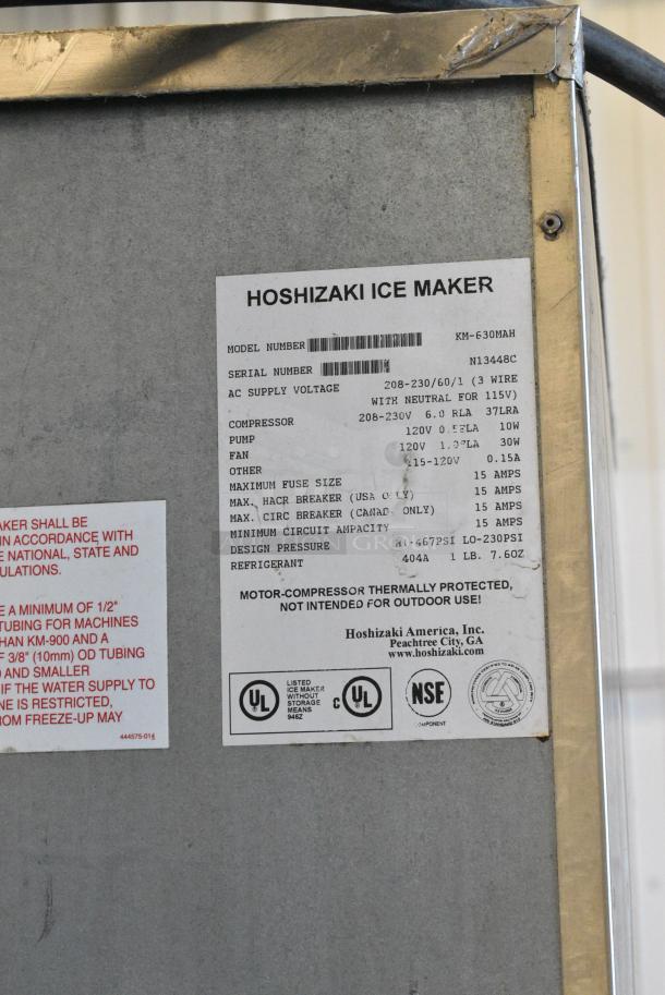 Hoshizaki KM-630MAH Stainless Steel Ice Head on Commercial Bin. 208-240 Volts, 1 Phase. - Image 6 of 6