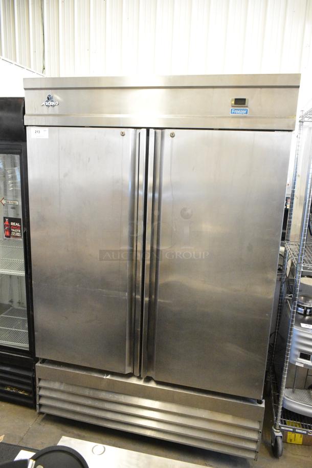 Jimex Ascend JFD-48F Stainless Steel Commercial 2 Door Reach In Freezer w/ Poly Coated Racks on Commercial Casters. 115 Volts, 1 Phase. Tested and Powers On But Does Not Get Cold - Image 1 of 6