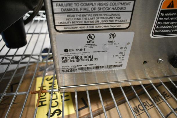 2019 Bunn MHG Stainless Steel Commercial 2 Hopper Coffee Bean Grinder. No Lids. 120 Volts, 1 Phase. Tested and Working! - Image 7 of 7