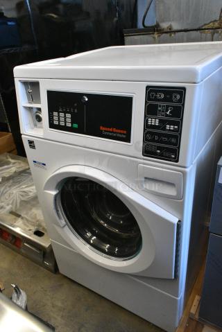 BRAND NEW SCRATCH AND DENT! 2024 Speed Queen Alliance SFNNCASP116TW01 Quantum Gold Pro FV6010WN 3.42 cu. ft. 27" Front Load Commercial Washer with Front Control - Coin Operated