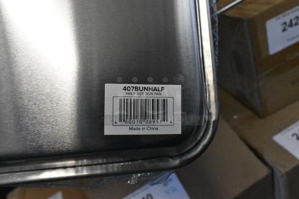12 BRAND NEW SCRATCH AND DENT! Choice 407BUNHALF Half Size 13" x 18" 19 Gauge Wire in Rim Aluminum Bun / Sheet Pan. 12 Times Your Bid! - Image 4 of 4