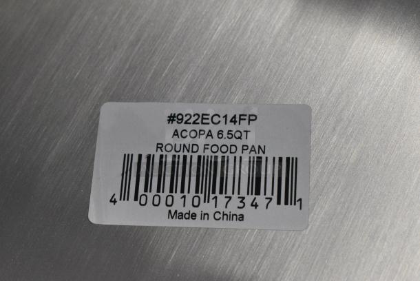 6 BRAND NEW SCRATCH AND DENT! 922EC14FP Acopa 6.5 Qt. Supreme Round Chafer Food Pan. 6 Times Your Bid! - Image 4 of 4