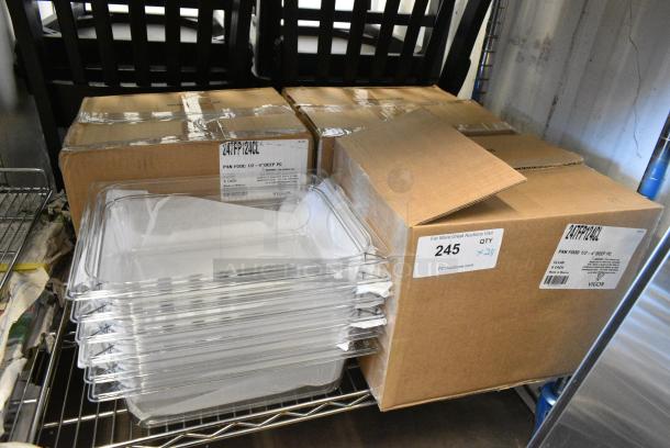 24 BRAND NEW SCRATCH AND DENT! 247FP124CL Vigor 1/2 Size 4" Deep Clear Polycarbonate Food Pan. 24 Times Your Bid! - Image 1 of 5