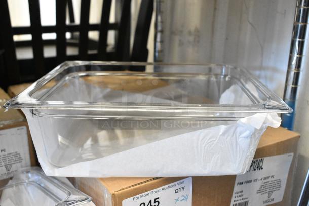 24 BRAND NEW SCRATCH AND DENT! 247FP124CL Vigor 1/2 Size 4" Deep Clear Polycarbonate Food Pan. 24 Times Your Bid! - Image 2 of 5