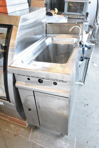 CPG1/45 Stainless Steel Commercial Floor Style Natural Gas Powered Pasta Cooker w/ Side Splash Guard.
