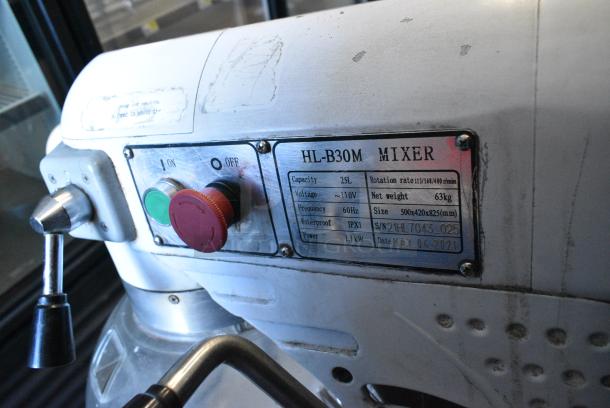HL-B30M Metal 25 Quart Planetary Dough Mixer w/ Poly Bowl Guard and Dough Hook Attachment. 110 Volts, 1 Phase. Tested and Working! - Image 6 of 7