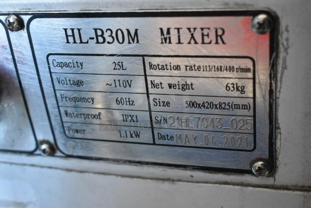 HL-B30M Metal 25 Quart Planetary Dough Mixer w/ Poly Bowl Guard and Dough Hook Attachment. 110 Volts, 1 Phase. Tested and Working! - Image 7 of 7