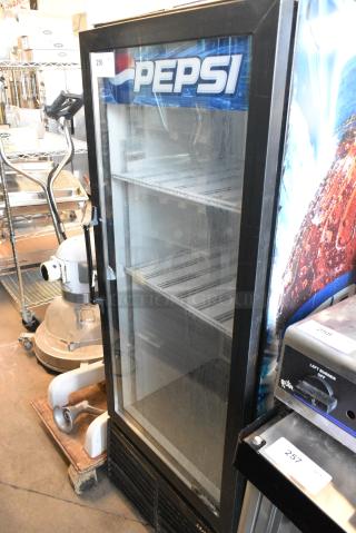 Habco ESM12 Metal Commercial Single Door Reach In Cooler Merchandiser. 115 Volts, 1 Phase. Tested and Powers On But Does Not Get Cold