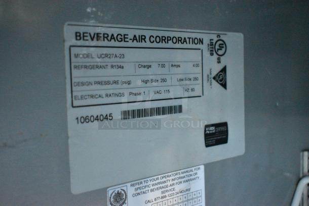 Beverage Air UCR27A-23 Stainless Steel Commercial Undercounter Single Door Cooler on Commercial Casters. 115 Volts, 1 Phase. Tested and Working! - Image 6 of 6