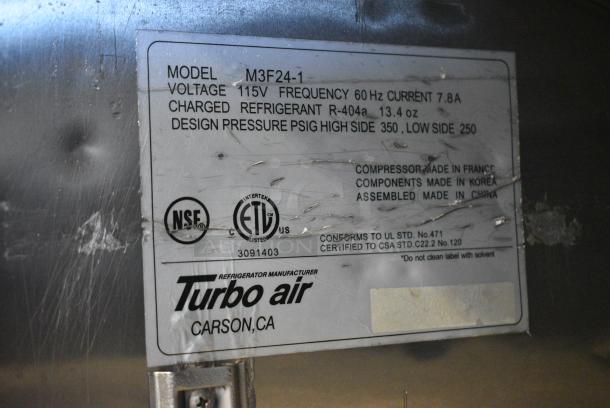 Turbo Air M3F24-1 Stainless Steel Commercial Single Door Reach In Freezer w/ Poly Coated Racks on Commercial Casters. 115 Volts, 1 Phase. Tested and Does Not Power On - Image 5 of 5