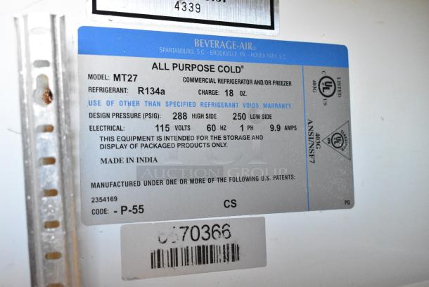 Beverage Air MT27 Metal Commercial Single Door Reach In Cooler Merchandiser w/ Poly Coated Racks. 115 Volts, 1 Phase. Tested and Powers On But Does Not Get Cold - Image 4 of 4