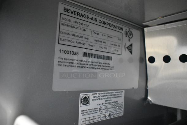 Beverage Air SPED48-12-2 Stainless Steel Commercial Sandwich Salad Prep Table Bain Marie Mega Top on Commercial Casters. 115 Volts, 1 Phase. Tested and Working! - Image 9 of 9