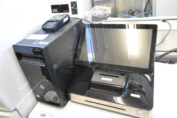 Elo Appetize E347712 POS Monitor w/ Built In Receipt Printer/Cash Drawer, Ingenico Lane 3000 Credit Card Reader and HP Pro 3500 Series MT Computer Tower - Image 1 of 12