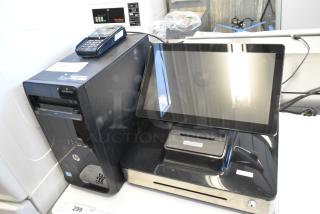 Elo Appetize E347712 POS Monitor w/ Built In Receipt Printer/Cash Drawer, Ingenico Lane 3000 Credit Card Reader and HP Pro 3500 Series MT Computer Tower