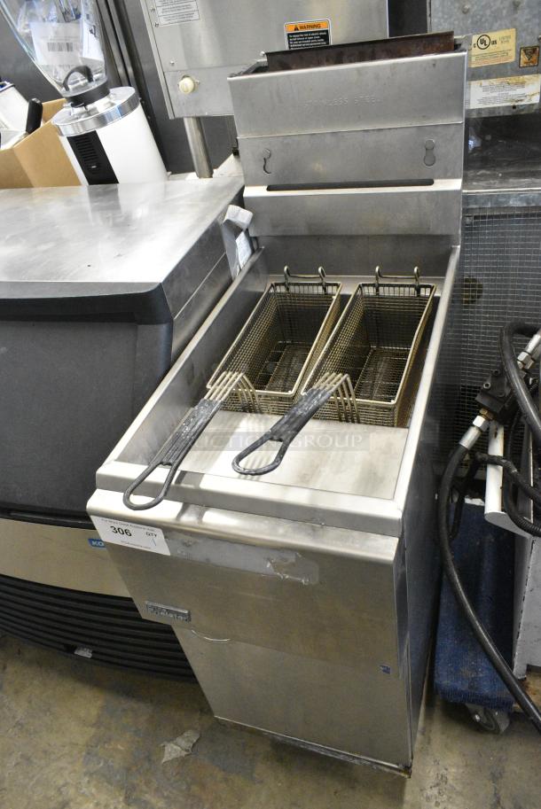 Pitco Frialator Stainless Steel Commercial Floor Style Natural Gas Powered Deep Fat Fryer w/ 2 Metal Fry Baskets. 122,000 BTU. - Image 1 of 7