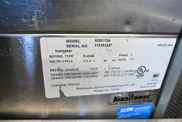 2016 Manitowoc KD0170A Stainless Steel Commercial Undercounter Self Contained Ice Machine. 115 Volts, 1 Phase. - Image 4 of 4