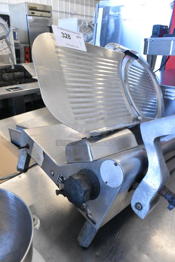 Globe 500L Stainless Steel Commercial Countertop Meat Slicer w/ Blade Sharpener. 115 Volts, 1 Phase. Missing 2 Legs. Tested and Working! - Image 4 of 6