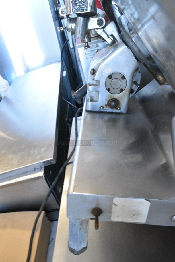 Globe 500L Stainless Steel Commercial Countertop Meat Slicer w/ Blade Sharpener. 115 Volts, 1 Phase. Missing 2 Legs. Tested and Working! - Image 5 of 6