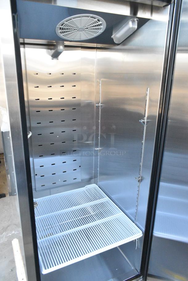 BRAND NEW SCRATCH AND DENT! 2024 Migali C-1F-HC Stainless Steel Commercial Single Door Reach In Single Door Freezer w/ Poly Coated Racks. 115 Volts, 1 Phase. Serial C-1F-HCN5MT006. Tested and Working! - Image 4 of 5