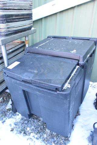 Cambro Black Poly Insulated Portable Ice Bin on Commercial Casters.