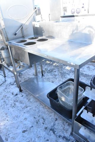 Stainless Steel Sauce Table w/ 4 Cut Outs, Back Splash and Under Shelf.