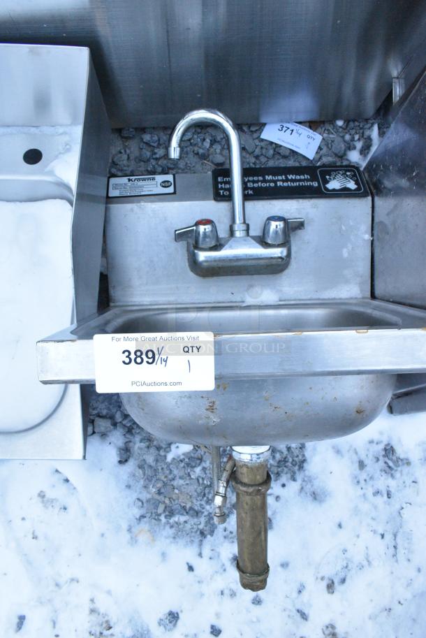 Krowne HS-2 Stainless Steel Single Bay Wall Mount Sink w/ Faucet and Handles. - Image 1 of 2