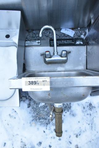 Krowne HS-2 Stainless Steel Single Bay Wall Mount Sink w/ Faucet and Handles.
