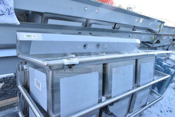 BRAND NEW SCRATCH AND DENT! Regency 600S3181818R Stainless Steel 3 Bay Sink w/ Right Side Drain Board. No Legs. - Image 1 of 3