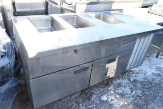 Delfield Stainless Steel 3 Bay Steam Table w/ 2 Refrigerated Drawers and 1 Door.