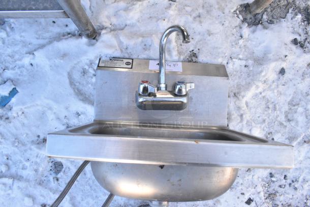 Krowne HS-2 Stainless Steel Single Bay Wall Mount Sink w/ Faucet and Handles. - Image 1 of 2
