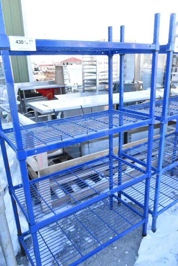Blue 4 Tier Wire Shelving Unit. BUYER MUST DISMANTLE. PCI CANNOT DISMANTLE FOR SHIPPING. PLEASE CONSIDER FREIGHT CHARGES. - Image 2 of 2