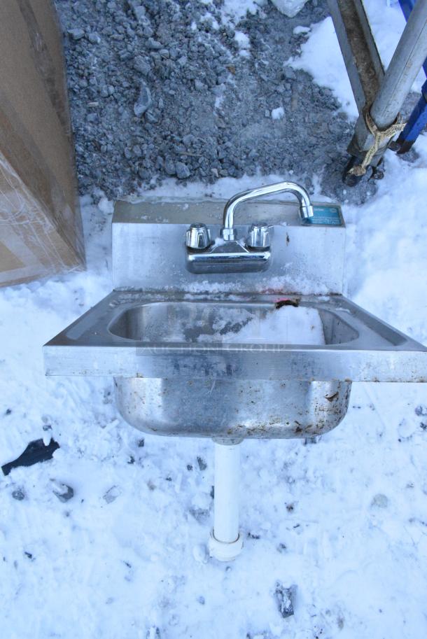 Stainless Steel Single Bay Wall Mount Sink w/ Faucet and Handles. - Image 1 of 2