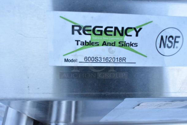 BRAND NEW SCRATCH AND DENT! Regency 600S3162018R 88" 16 Gauge Stainless Steel Three Compartment Commercial Sink with Galvanized Steel Legs and 2 Drainboards - 16" x 20" x 12" Bowls. No Legs. - Image 3 of 3
