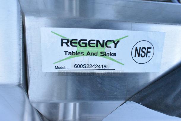 BRAND NEW SCRATCH AND DENT! Regency 600S2242418L 76 1/2" 16 Gauge Stainless Steel Two Compartment Commercial Sink with Stainless Steel Legs, Cross Bracing, and 1 Drainboard - 24" x 24" x 14" Bowls - Left Drainboard. No Legs. - Image 3 of 3