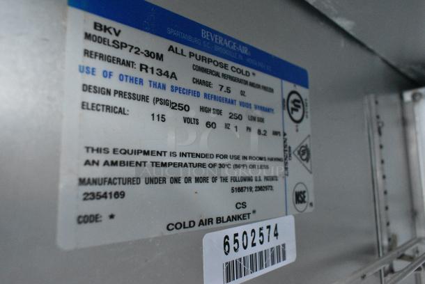 Beverage Air SP72-30M Stainless Steel Commercial Sandwich Salad Prep Table Bain Marie Mega Top on Commercial Casters. 115 Volts, 1 Phase. - Image 8 of 8