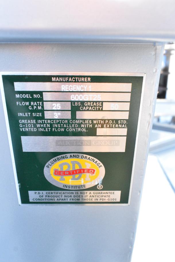 BRAND NEW SCRATCH AND DENT! Regency 600GT25 50 lb. 25 GPM Grease Trap with 3" Non-Threaded Connections - Image 4 of 4