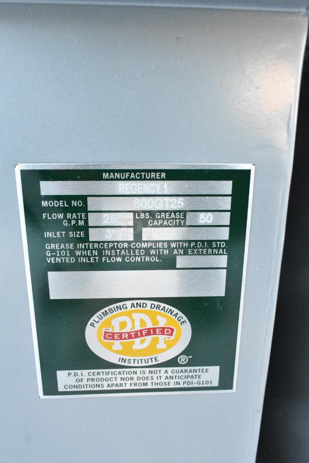 BRAND NEW SCRATCH AND DENT! Regency 600GT25 50 lb. 25 GPM Grease Trap with 3" Non-Threaded Connections - Image 5 of 5