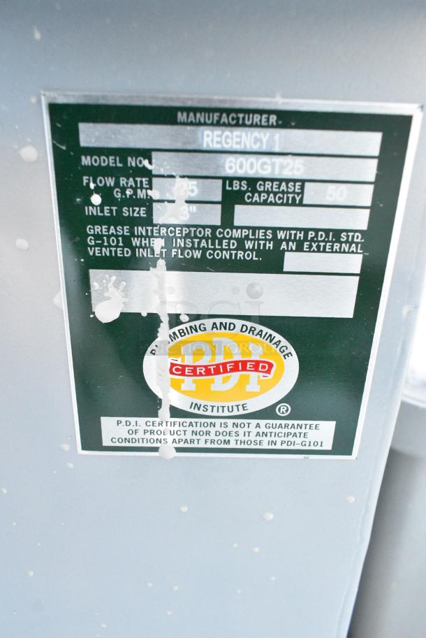 3 BRAND NEW SCRATCH AND DENT! Items 2 Regency 600GT25 50 lb. 25 GPM Grease Trap with 3" Non-Threaded Connections and Regency 3925A02EC Grease Trap. 3 Times Your Bid! - Image 4 of 6