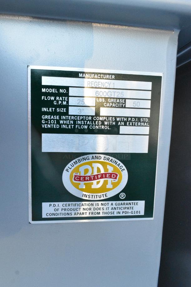 3 BRAND NEW SCRATCH AND DENT! Items 2 Regency 600GT25 50 lb. 25 GPM Grease Trap with 3" Non-Threaded Connections and Regency 3925A02EC Grease Trap. 3 Times Your Bid! - Image 5 of 6