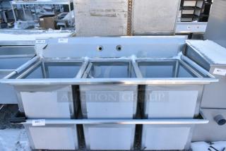 BRAND NEW SCRATCH AND DENT! Regency 600S31824 16 Gauge Stainless Steel Three Compartment Commercial Sink - 24" x 18" x 14" Bowls. No Legs.