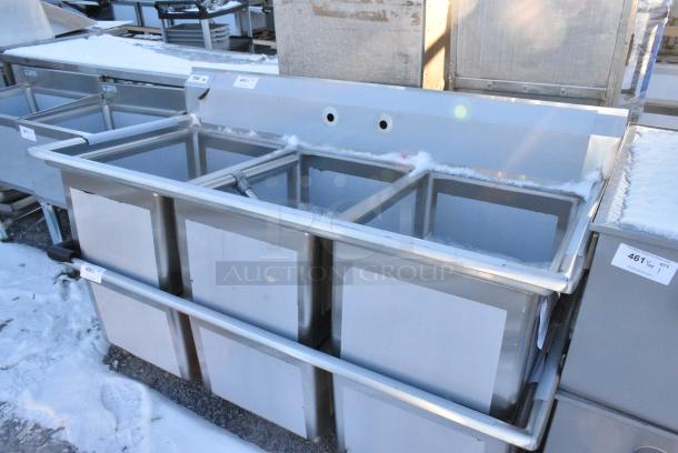 BRAND NEW SCRATCH AND DENT! Regency 600S31824 16 Gauge Stainless Steel Three Compartment Commercial Sink - 24" x 18" x 14" Bowls. No Legs. - Image 3 of 5