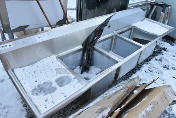 BRAND NEW SCRATCH AND DENT! Regency 60031717218 Stainless Steel 3 Bay Sink w/ Dual Drain Boards. No Legs. - Image 2 of 4