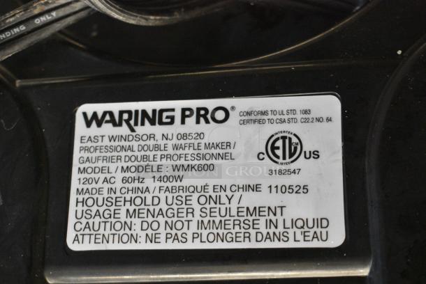 Waring WMK600 Metal Countertop Double Waffle Maker. 120 Volts, 1 Phase. Tested and Working! - Image 7 of 7