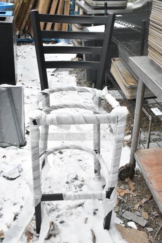 50 Lancaster Table & Seating Black Metal Bar Height Chairs. w/ Lancaster Table & Seating 164CUSHMTLBK Cushions. 50 Times Your Bid!