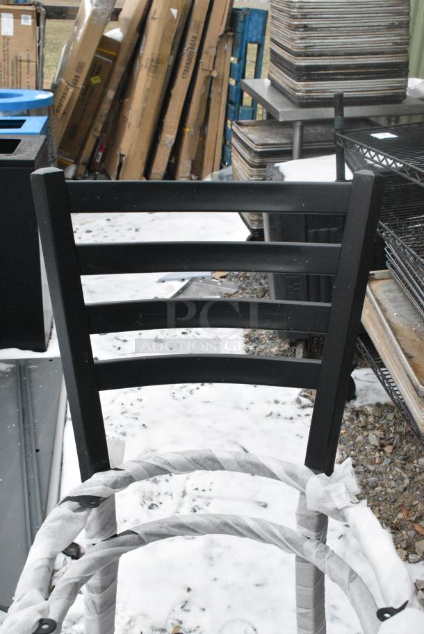 50 Lancaster Table & Seating Black Metal Bar Height Chairs. w/ Lancaster Table & Seating 164CUSHMTLBK Cushions. 50 Times Your Bid! - Image 11 of 12