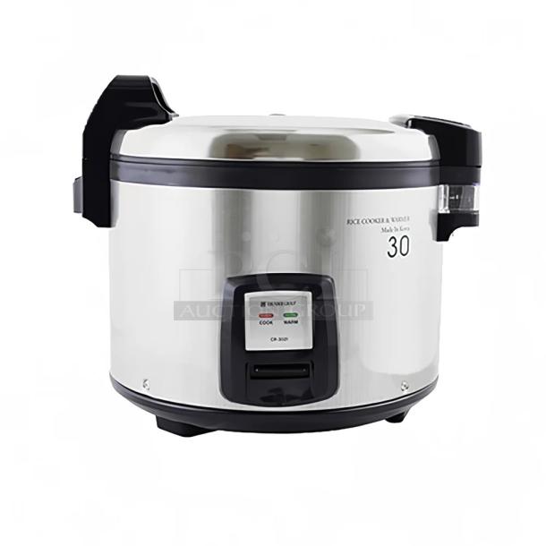 BRAND NEW! IN THE BOX! Thunder Group Commercial Stainless Steel Electric Powered Countertop 30-Cup Rice Cooker/Warmer! With Hinged Lid & Digital Controls! Model: SEJ3201 SN: 2208AME0776! 120V 1 Phase! - Image 1 of 12