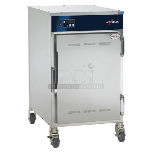 BRAND NEW! IN THE BOX! Alto-Shaam! 2023!  Halo Heat Series Commercial Stainless Steel 6 Pan Low Temp Hot Food Holding Cabinet! EcoSmart Certified! With Adjustable Thermostat! With Chrome Plated Wired Racks! Model: 500-S SN: 3382413-1! 120V 1 Phase! On Casters! - Image 1 of 13