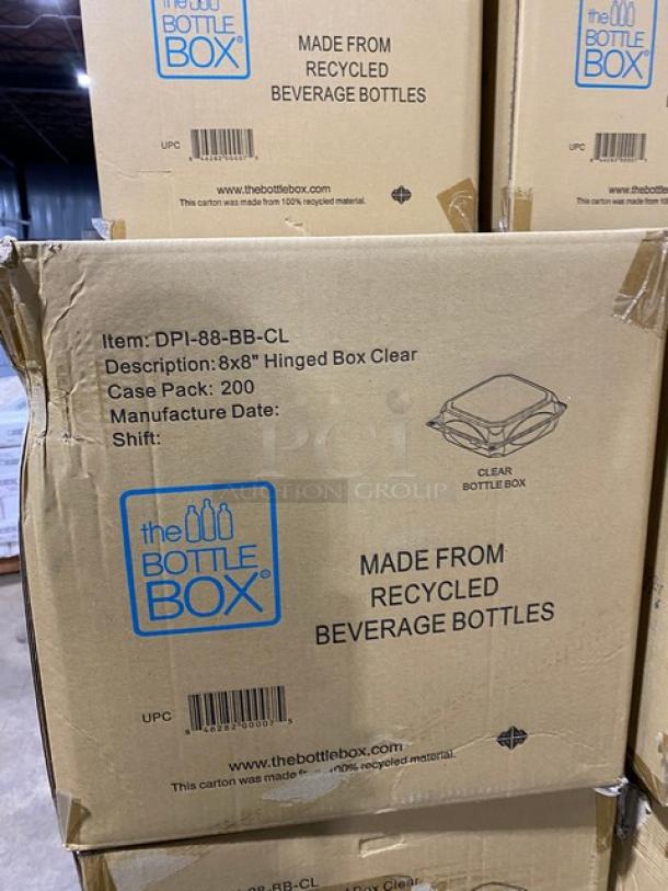 NEW! FULL PALLET! The Bottle Box Commercial Clear Stackable 8"x8" Classic Hinged Takeout Food Containers! 200 Per Case! Model: DPI-88-BB-CL! ALL NEW IN THE BOX! 33X Your Bid! - Image 5 of 7