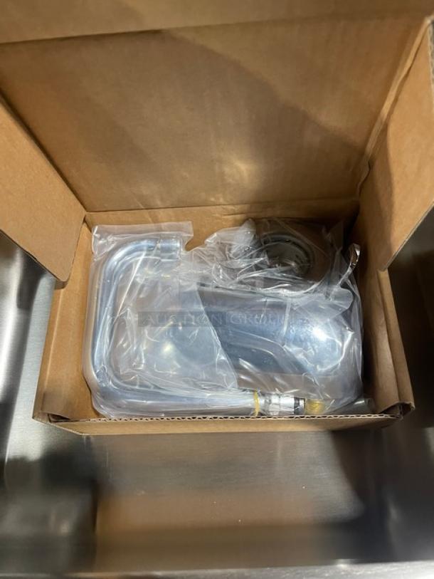 BRAND NEW! IN THE BOX! Krowne Commercial Stainless Steel Wall Mount Hand Washing Sink! With Back & Side Splashes! With Faucet & Water Lines! With Drain Basket! Model: HS-26L! - Image 8 of 9