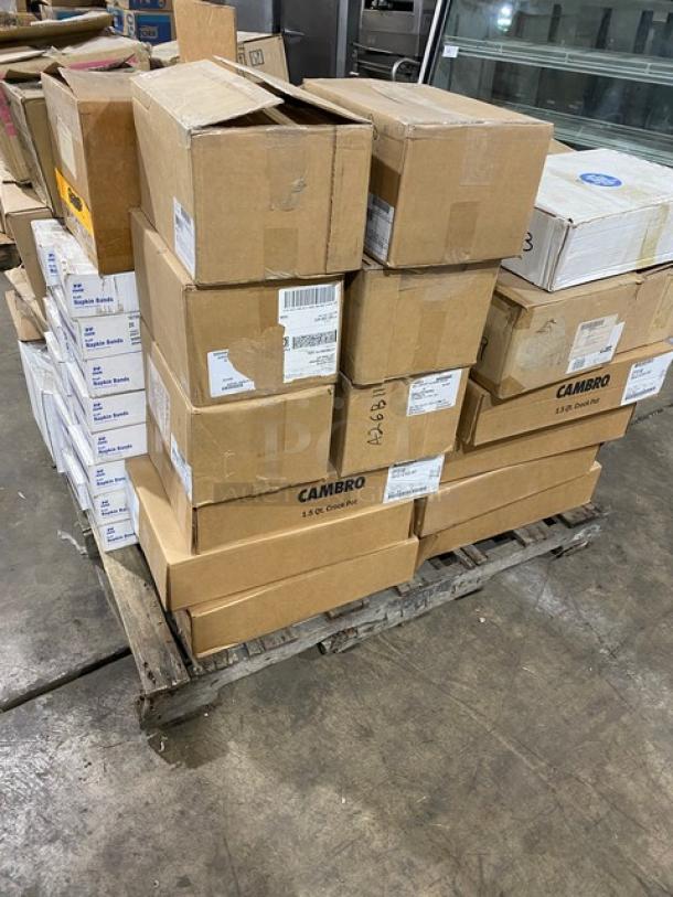 NEW! MIXED PALLET! G.E.T. Enterprises Commercial White Melamine Insert Pans! Model: ML-28-W! With Churchill China Super Vitrified Series Commercial Hotel Ware! Model: ST6 5NZ! With Royal Commercial Kraft Napkin Bands! Model: RNB4MNK! With Cambro Commercial White Polypropylene Round 1.5 Qt. Crock With Lids! Model: CP15148! With Cal-Mil Commercial Mid-Century Flatware Holder/Organizers! Model: 3700-49! With Commercial Happy Birthday Style Placemats & Napkins Combo Pack! Model: 90162-C162! With Fineline Platter Pleasers Commercial White 10" Disposable Spatulas! Model: 3313-WH! With Winco Commercial Chrome Plated Sugar Packet Holders! Model: WH-2! With Winco Commercial Stainless Steel Steamtable/Hotel Pans! Model: SPTT2! With Corona By G.E.T. Enterprises Commercial White Porcelain Coupe Plates! & More! ALL NEW IN THE BOX! 65X Your Bid! - Image 2 of 11